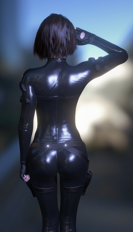 Woman in Black Suit — Dramatic, 3d Render, Back View
