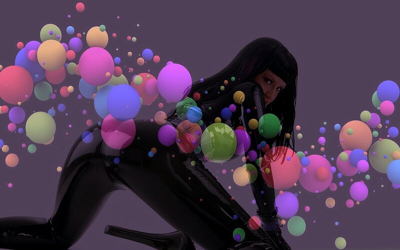 Woman in Black Suit — Dramatic, 3d Render, Spheres