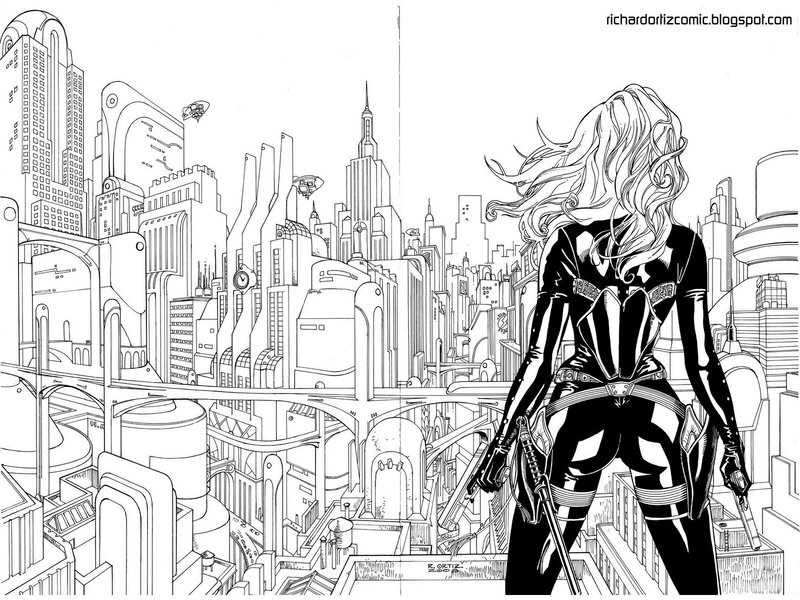 Woman in Black Suit — Dramatic, Comic, Cityscape