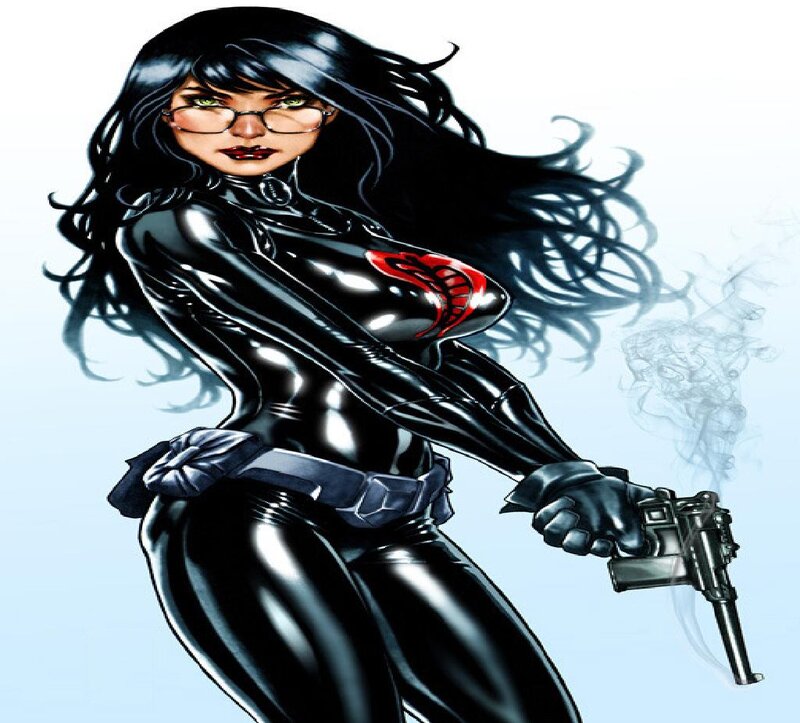 Woman in Black Suit — Dramatic, Comic, Gun, Glasses