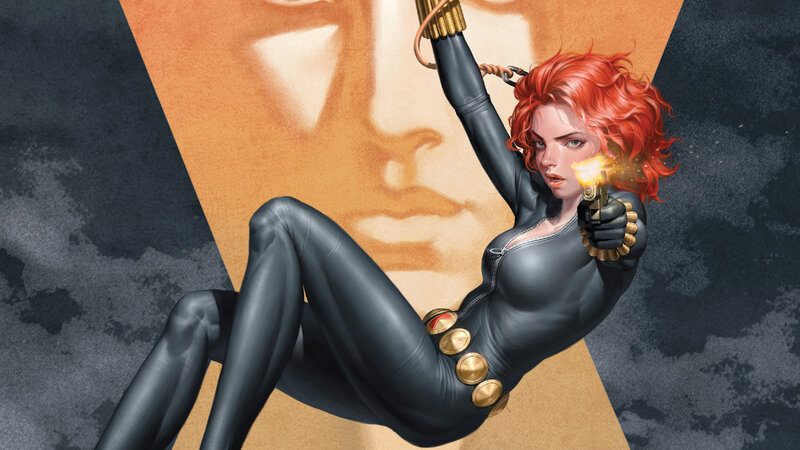 Woman in Black Suit — Dramatic, Digital Art, Gun, Red Hair