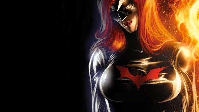 Woman in Black Suit — Dramatic, Digital Art, Red Hair, Fire