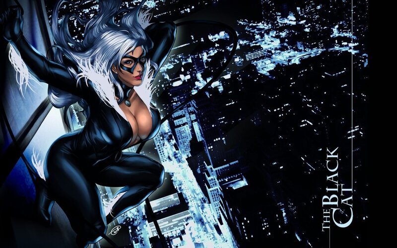 Woman in Black Suit — Dramatic, Night, Comic, Cityscape, Mask
