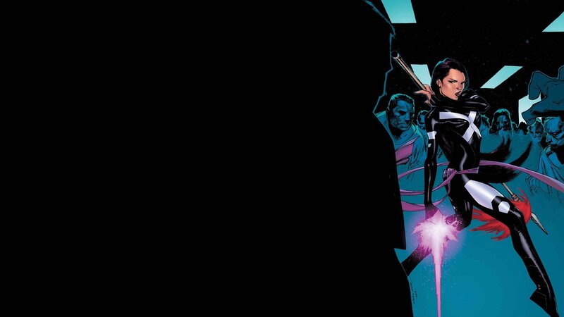 Woman in Black Suit — Dramatic, Night, Comic, Sword
