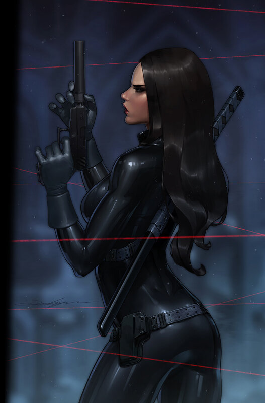 Woman in Black Suit — Dramatic, Night, Digital Art, Gun, Saber