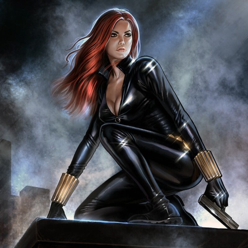 Woman in Black Suit — Dramatic, Night, Digital Art, Gun, Smoke