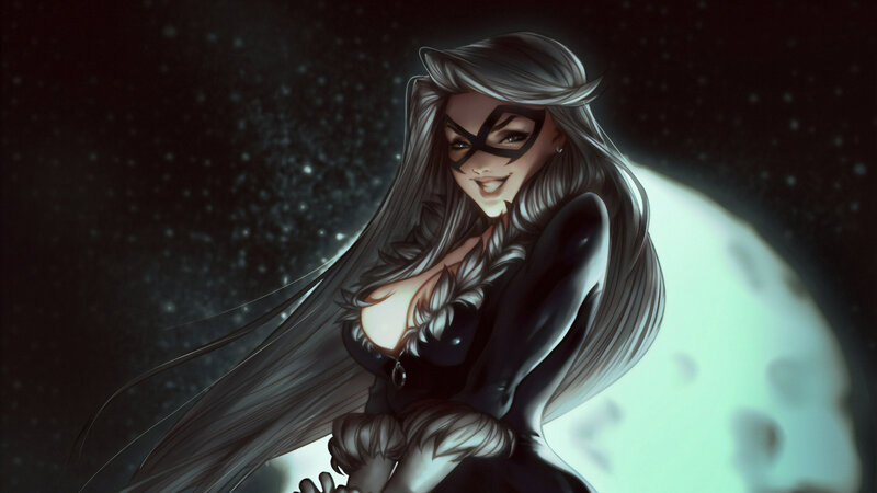 Woman in Black Suit — Dramatic, Night, Digital Art, Mask
