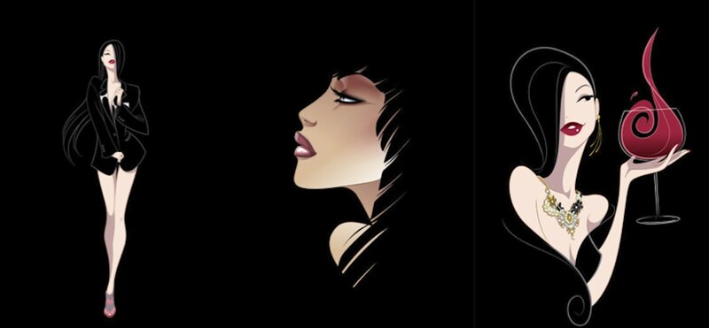 Woman in Black Suit — Dramatic, Night, Vector Art