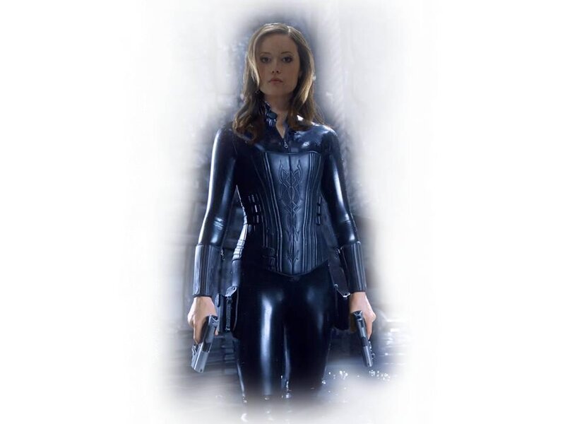 Woman in Black Suit — Dramatic, Photograph, Gun, Corset
