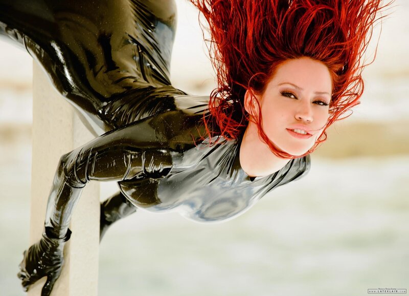 Woman in Black Suit — Dramatic, Photograph, Red Hair, Pole