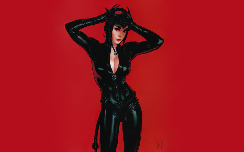 Woman in Black Suit — Red, Dramatic, Comic, Red Background