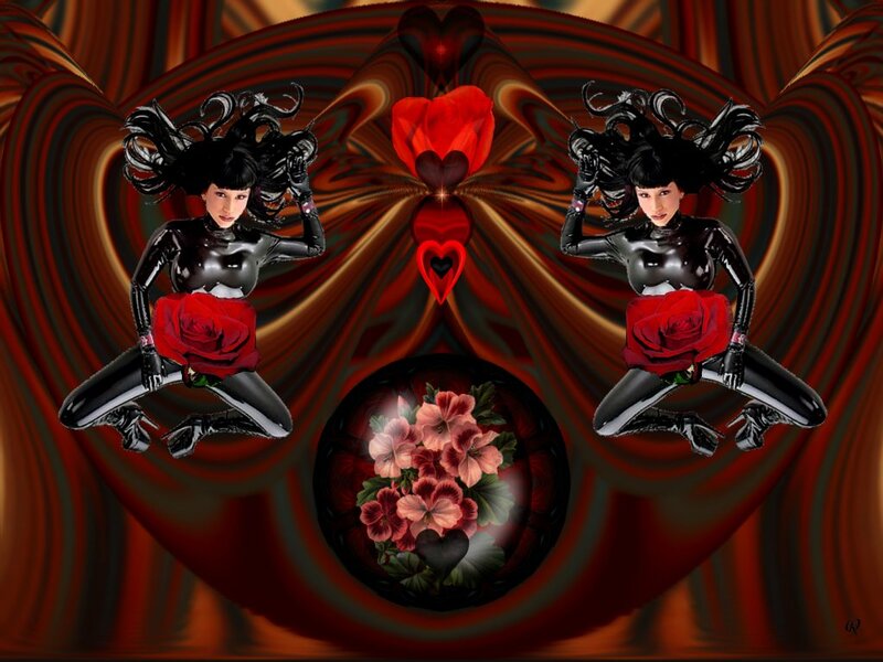 Woman in Black Suit — Red, Dramatic, Digital Art
