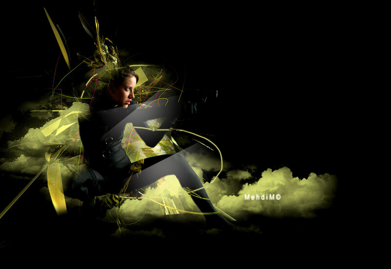 woman in black suit with glowing effects