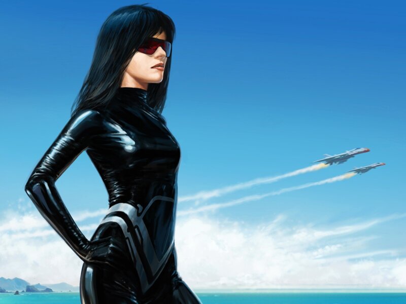 woman in black suit with jets