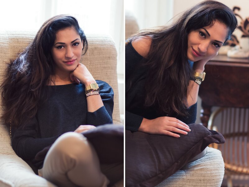 woman in black sweater