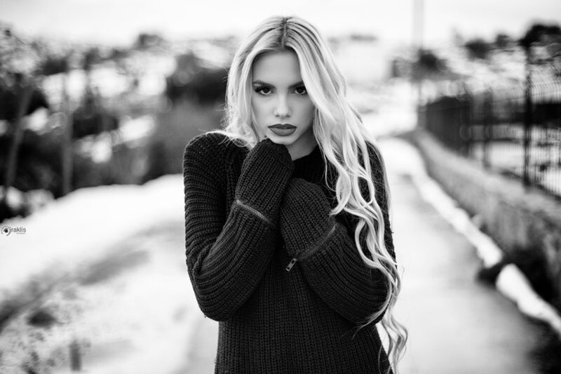 Woman in Black Sweater — Serious, Winter