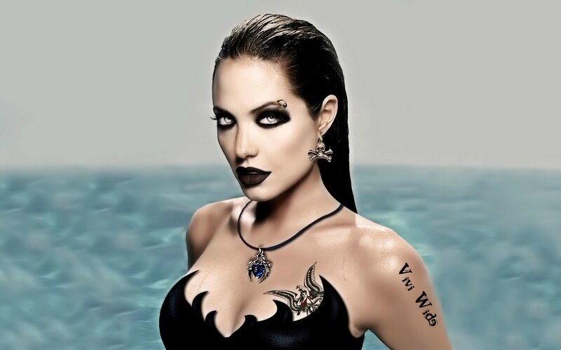 Woman in Black Swimsuit — Dramatic, Photograph, Tattoo
