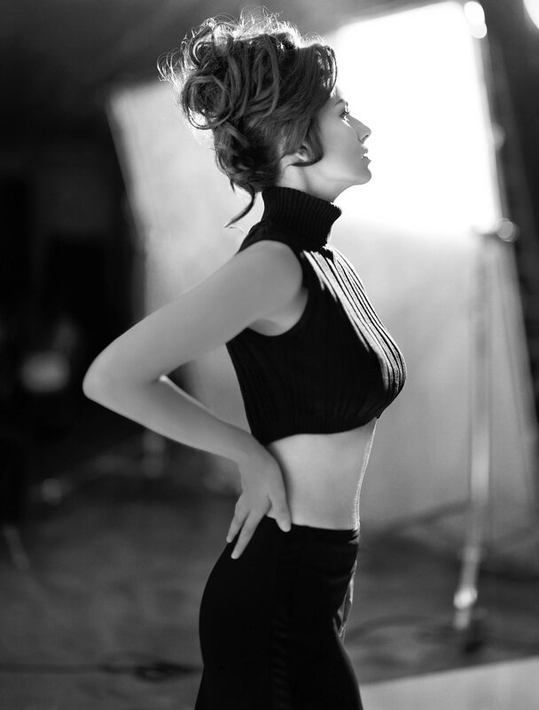 woman in black top