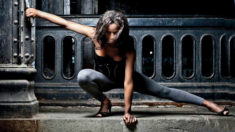 Woman in Black Top — Dramatic, Night, Photograph, Leggings