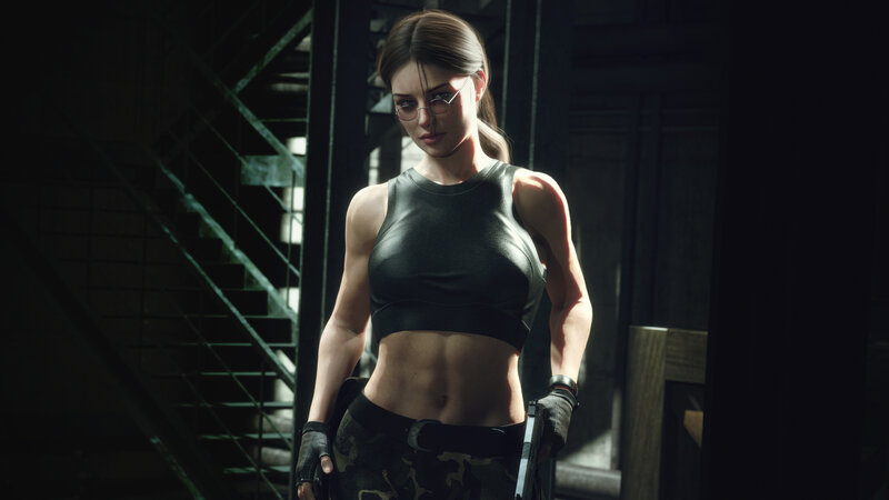 Woman in Black Top — Serious, 3d Render