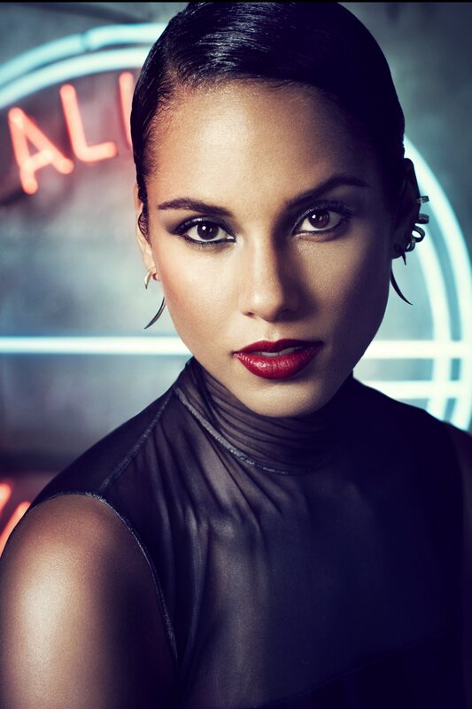 woman in black top with red lipstick