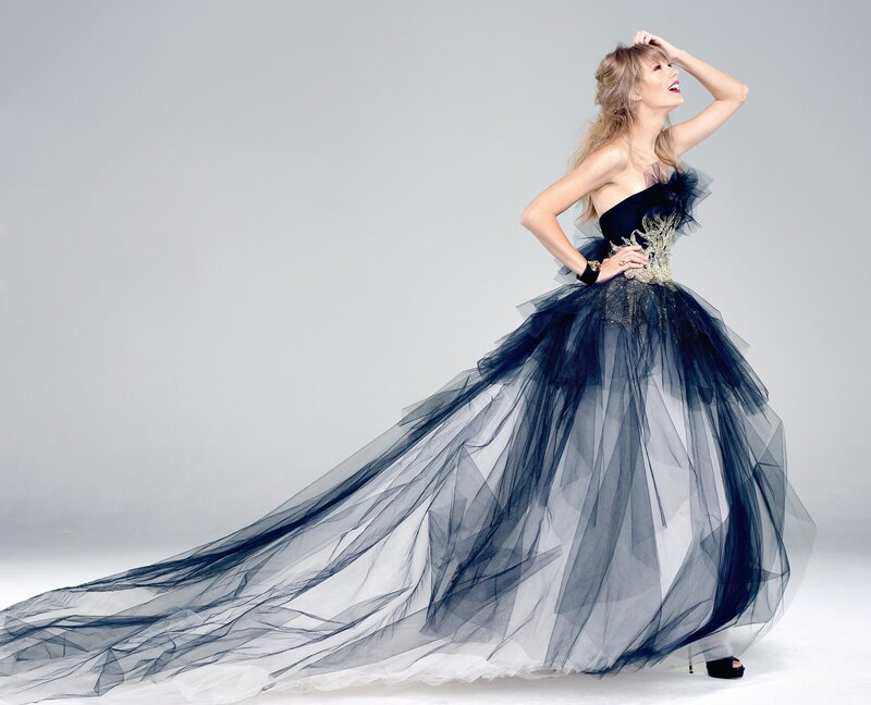woman in black tulle gown