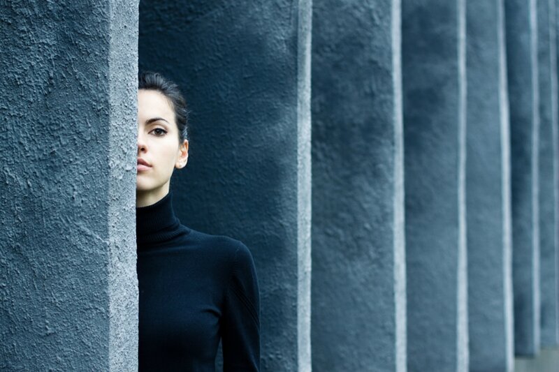 Woman in Black Turtleneck — Dramatic, Photograph