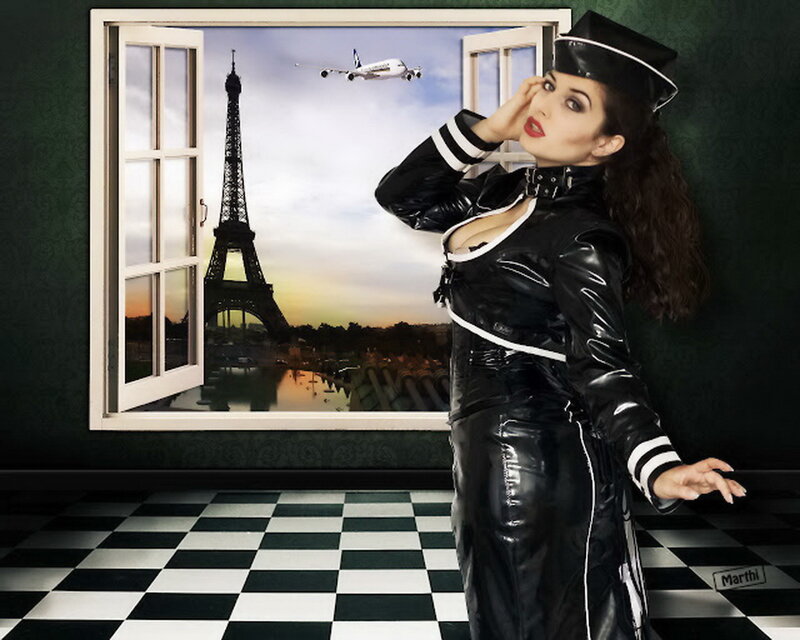 Woman in Black Uniform — Dramatic, Sunset