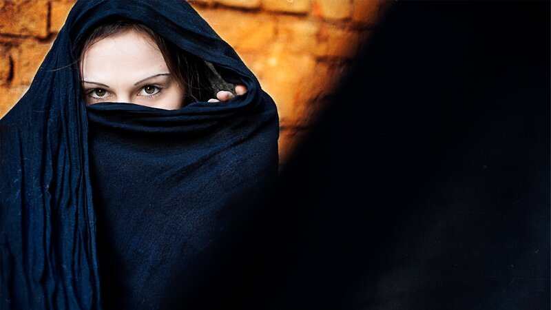 woman in black veil