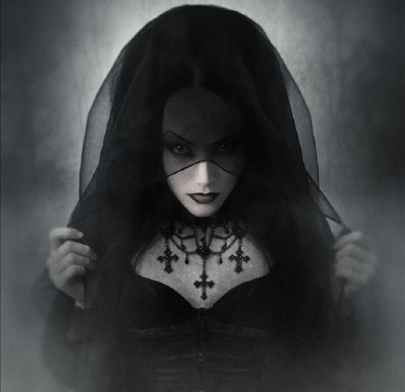 Woman in Black Veil — Dramatic, Photograph, Cross Necklace
