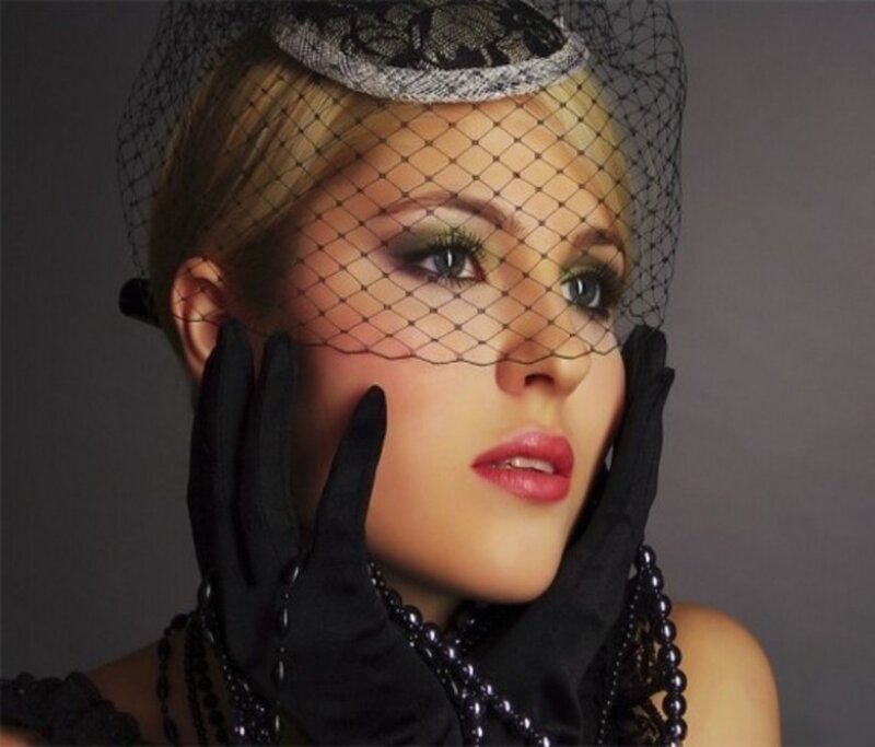 Woman in Black Veil — Dramatic, Photograph, Gloves
