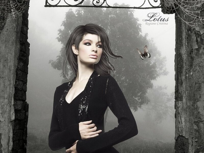 Woman in black with butterfly