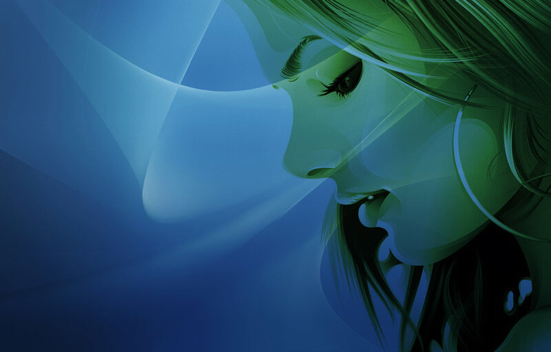 woman in blue and green light