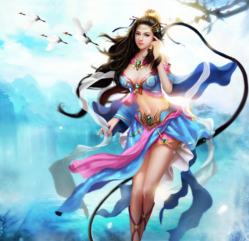 Woman in Blue and Pink Dress — Serene