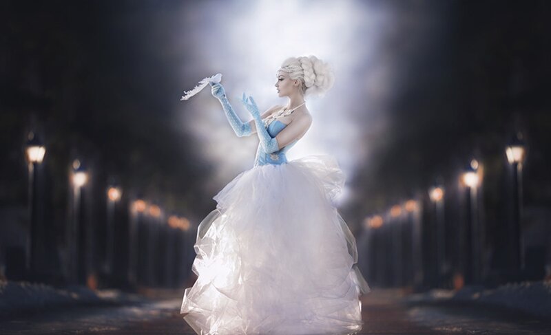 Woman in Blue and White Dress — Dramatic