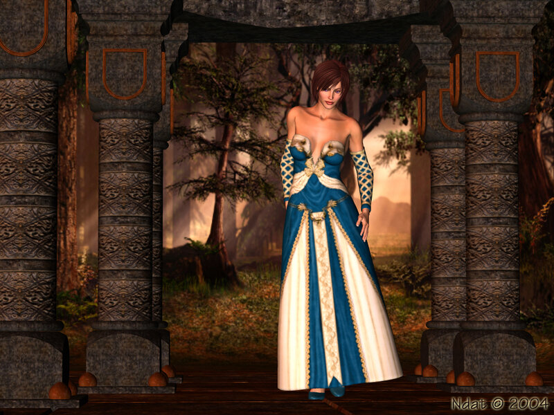 Woman in Blue and White Gown
