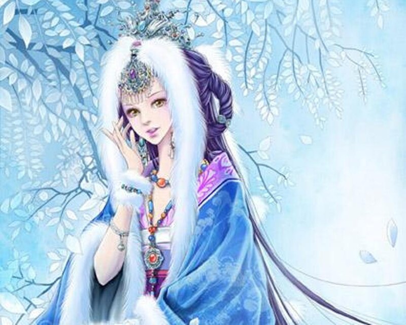 woman in blue and white robes