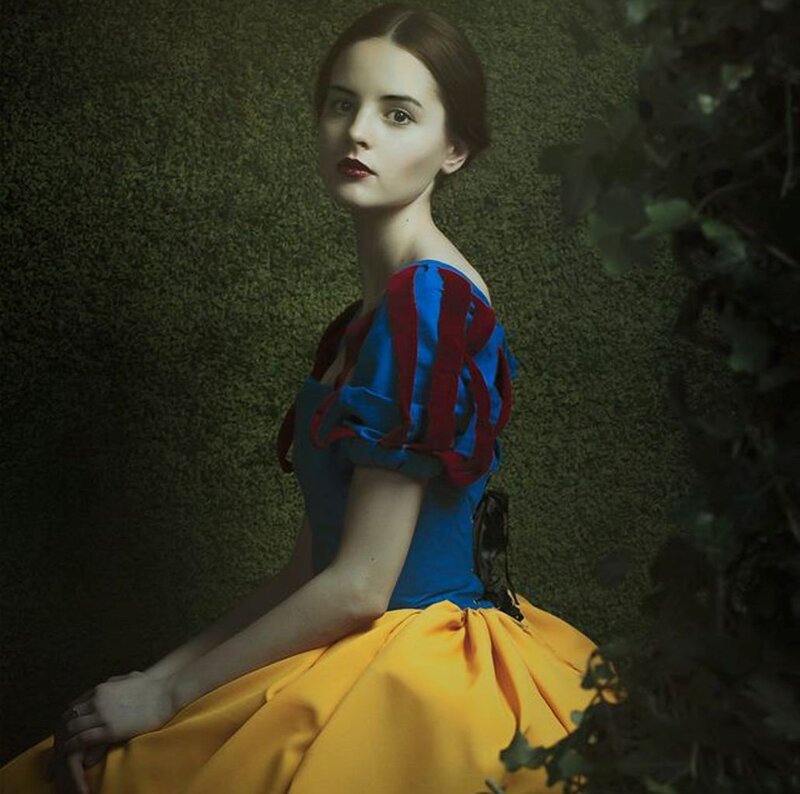 Woman in Blue and Yellow Dress — Dramatic, Photograph