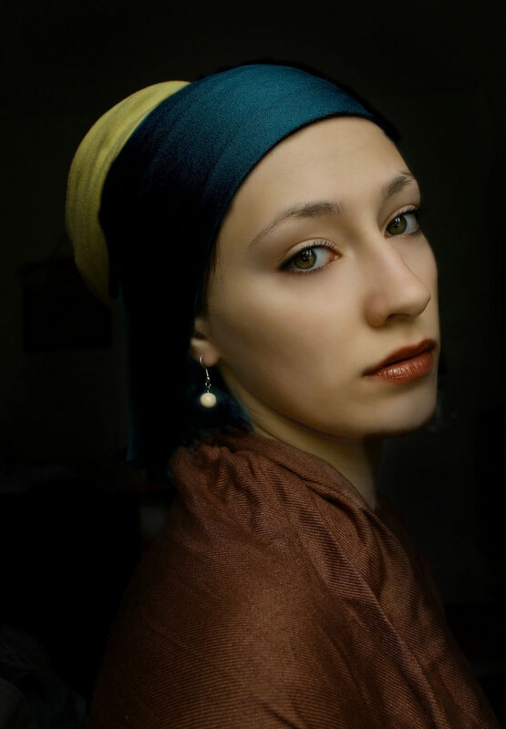 woman in blue and yellow headscarf
