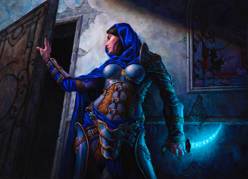 Woman in Blue Armor — Dramatic, Night