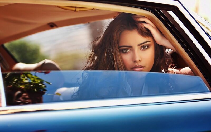 Woman in Blue Car — Calm, Afternoon, Photograph, Window