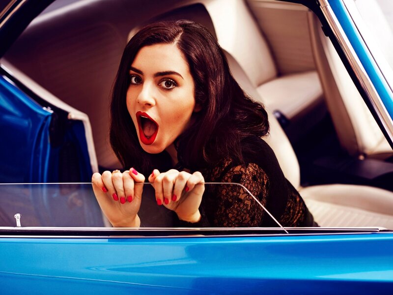 Woman in Blue Car — Dramatic, Photograph