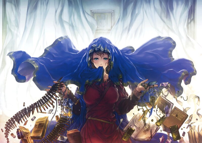 Woman in Blue Cloak — Dramatic, Digital Art, Bullets