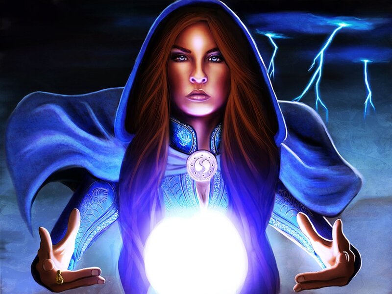 Woman in Blue Cloak — Dramatic, Night, Digital Art, Lightning
