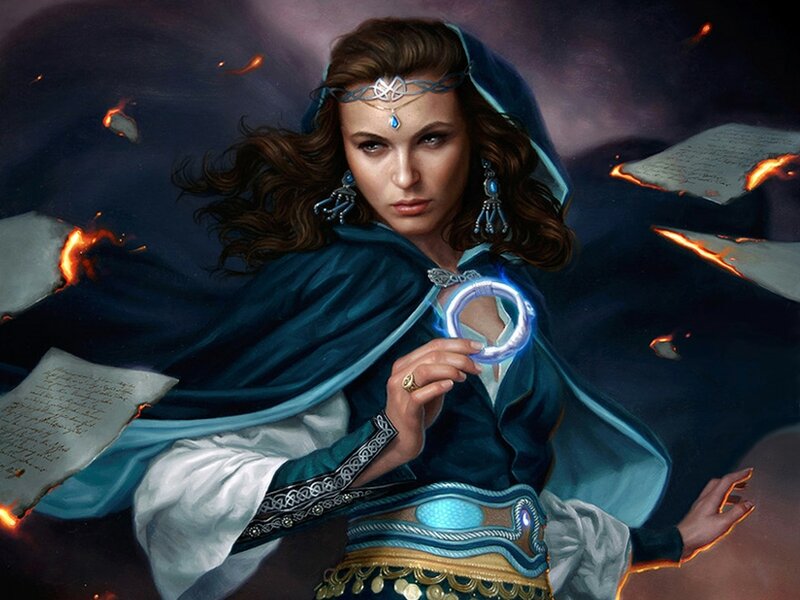 Woman in Blue Cloak — Dramatic, Night, Digital Art