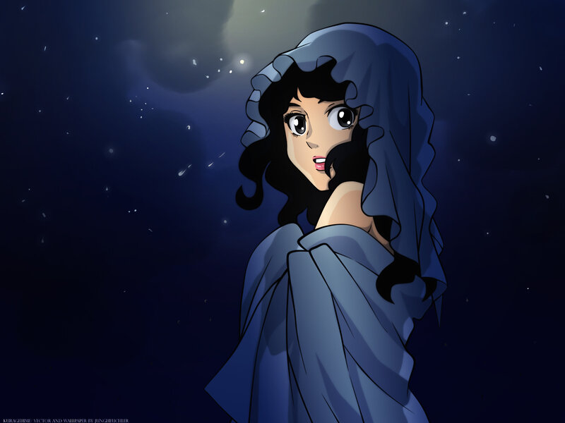 Woman in Blue Cloak — Dramatic, Night
