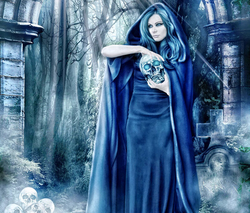 Woman in Blue Cloak — Dramatic