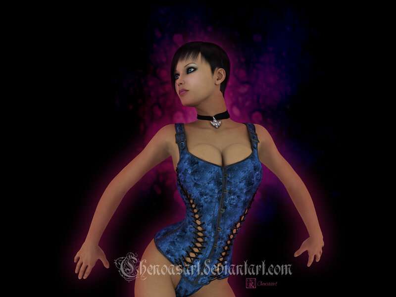 woman in blue corset