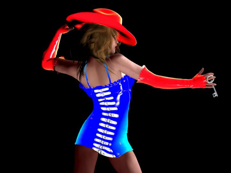 Woman in Blue Corset — Dramatic, 3d Render, Red Hat