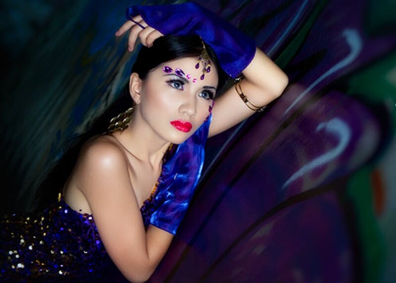 Woman in Blue Costume — Dramatic, Photograph, Makeup